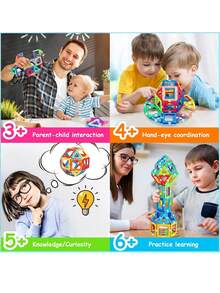 Juego de bloques de construcción magnéticos para niños, juguetes educativos STEM, hechos de material ABS, útiles para desarrollar las habilidades prácticas y el aprendizaje creativo de los niños, regalo de rompecabezas - Multicolor - Ver 9