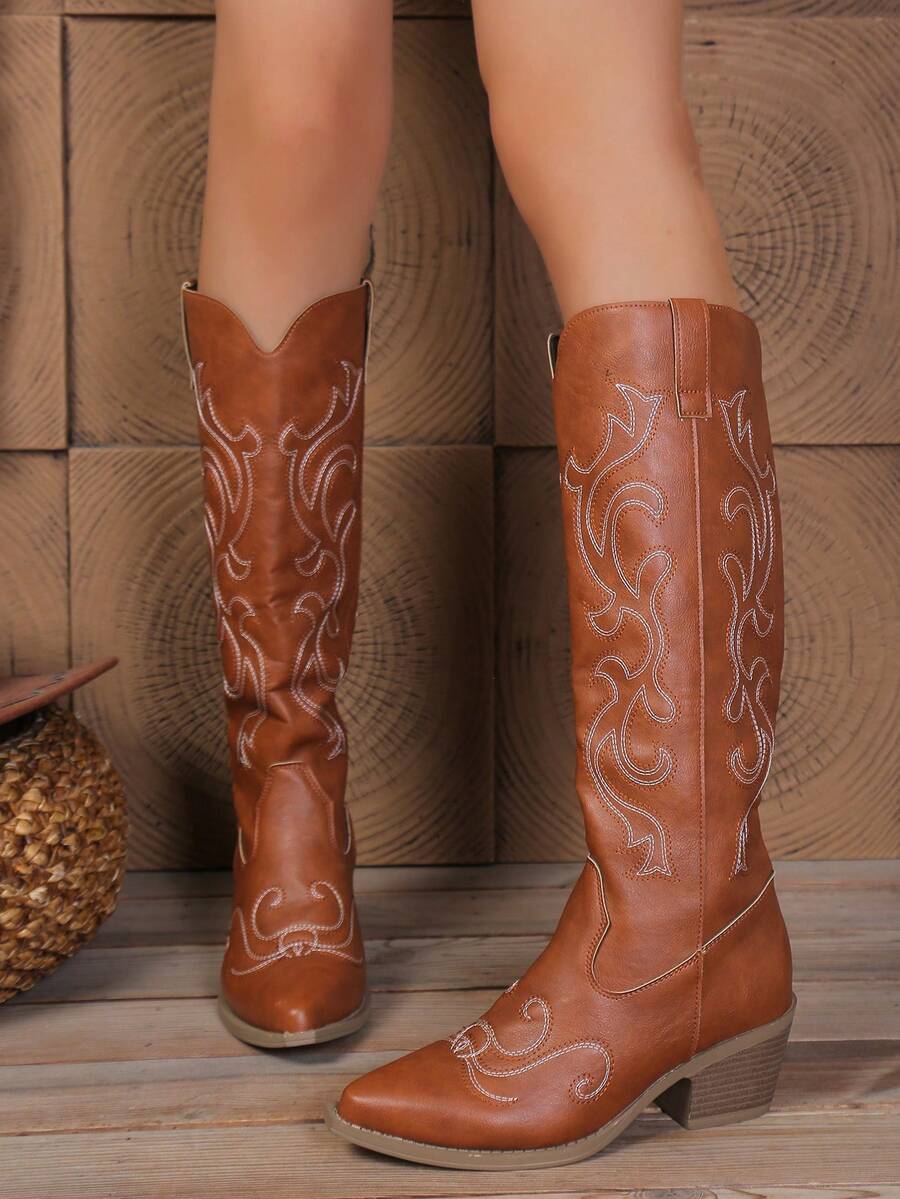Plus Size Slip-On Boots - Brown - View 1