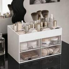 1pc Cosmetic Storage Box, Vanity Organizer Rack, Can Store Makeup Brushes, Jewelry And Perfume; Suitable For Bedroom, Bathroom, Desk, Portable For Travel Toiletries Storage. Creative And Fun Gift, Suitable For Birthday, Christmas, Wedding Presents, For Mom, Friends, Teachers, Also Serves As Living Room And Bedroom Decoration. - Multicolor - View 4