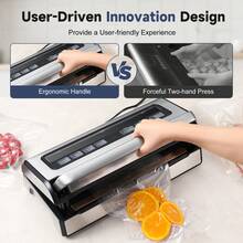 YASHE 180W Vacuum Sealer Machine, 12-In-1 Double Pump Food Saver With Built-In Cutter & Bag Storage, Easy-Lock Handle, Dry & Moist & Marinate, Memory Function, Includes 1 Roll Of Vacuum Bags & Hose - US A Type Plug(110-127V) - View 4