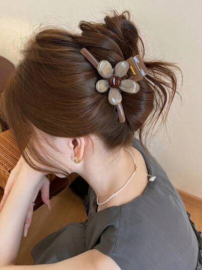 Jepit Rambut Motif Bunga Kopi Vintage, Jepit Rambut Minimalis Elegan untuk Sanggul, Aksesori Rambut Bagian Belakang Kepala
