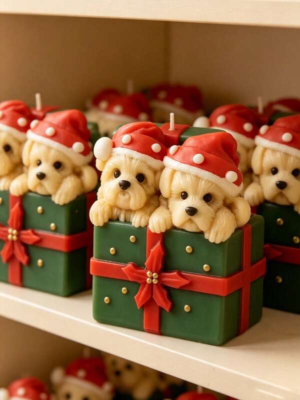 Christmas Gift Box Double Puppy Silicone Mold, Compatible With Soy Wax, Beeswax, Scented Plaster, Handmade Soap And More, Suitable For Christmas Home Decor, Holiday Gift Handmade