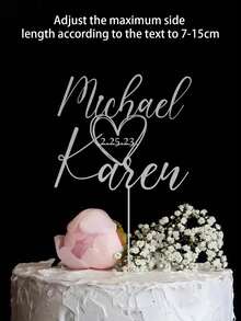 Custom Wedding Cake Topper With Heart & Date, Personalized Wood & Mirror Acrylic Cake Decoration, Custom Name Wedding Cake Topper, Anniversary Cake Topper, Bridal Shower, Engagement Party, Birthday, Cake Decor, Wedding Reception Keepsake, Unique Gift - A-heart Wedding Cake Hat - View 4