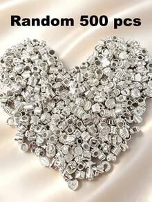 25/50/80/100/150/200/300/500/1000pcs Silver Random Acrylic Beads, For Jewelry Making, Bracelets, Necklaces And Craft Accessories - Silver - View 19
