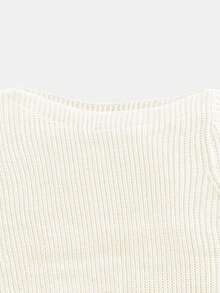 Women's Fall Winter Asymmetric Neck Off-Shoulder Solid Color Ribbed Long Sleeve Loose Casual Versatile Knitted Pullover Top - White - View 6