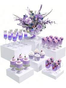 1/6pcs Acrylic Buffet Display Stand, Food Display Tray, Hollow Bottom Dessert Square Box, White Cube Desktop Storage Organizer, Suitable For Party, Wedding And Other Holiday Dessert And Cake Display - Multicolor - View 10