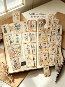 (4 Styles Randomly Sent) 1 Pack 20pcs Gold Foil Long Strip Ticket Stickers, Vintage Creative Aesthetic Decals, DIY Decoration Collage Craft Materials, Holiday Gift, Personalized Scrapbook School Stationery Supplies - W.P. Random - View 7