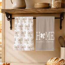 MEMNUN 2 Pcs Milk Tea Color Watercolor Bow Home Sweet Home Slogan Printed Pattern Kitchen Towels Dish Towels 40*60cm/45*70cm Microfiber Polyester Material Modern Soft Dish Cloths, Hand Towels, Home Decor, Kitchen Decor Cooking Baking Hand Towels Kitchen Accessories Machine Washable Cleaning Supplies Suitable For Restaurant Kitchen Home Decor And Gifts All Seasons - Multicolor - View 11