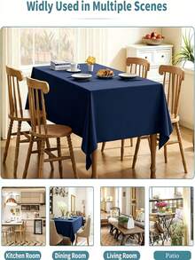 1pc Solid Color Polyester Rectangular Tablecloth, Suitable For Home, Party, Wedding, Restaurant, Tabletop Decoration - Navy Blue - View 7