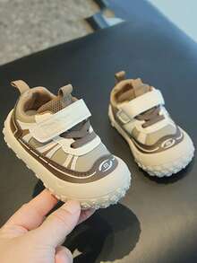 Unisex Baby Colorblock Patchwork Casual Walking Shoes, Hook & Loop Anti-Collision Closed Toe Soft Sole Non-Slip Infant Sports Shoes - Khaki - View 2