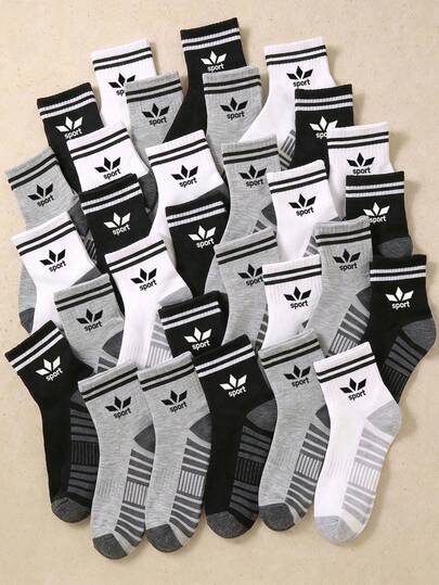 5/10/20 Pairs Random Style Mid-Calf Sports Socks, Running Hiking Training Fitness Socks For Teens, Back To School Holiday Birthday Accessory Gift, Suitable For Women