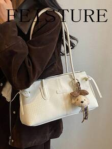 FEISTURE 1件時尚女款大容量腋下肩背包，附吊飾，適合日常外出、約會、通勤 - 白色 - 查看 2