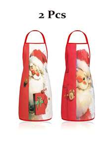 4pcs Christmas Apron, Featuring A Picture Of Santa Claus. Suitable For Cooking In The Kitchen. Ideal For Creating A Festive Atmosphere. A Great Gift To Give To Friends. - Multicolor - View 8