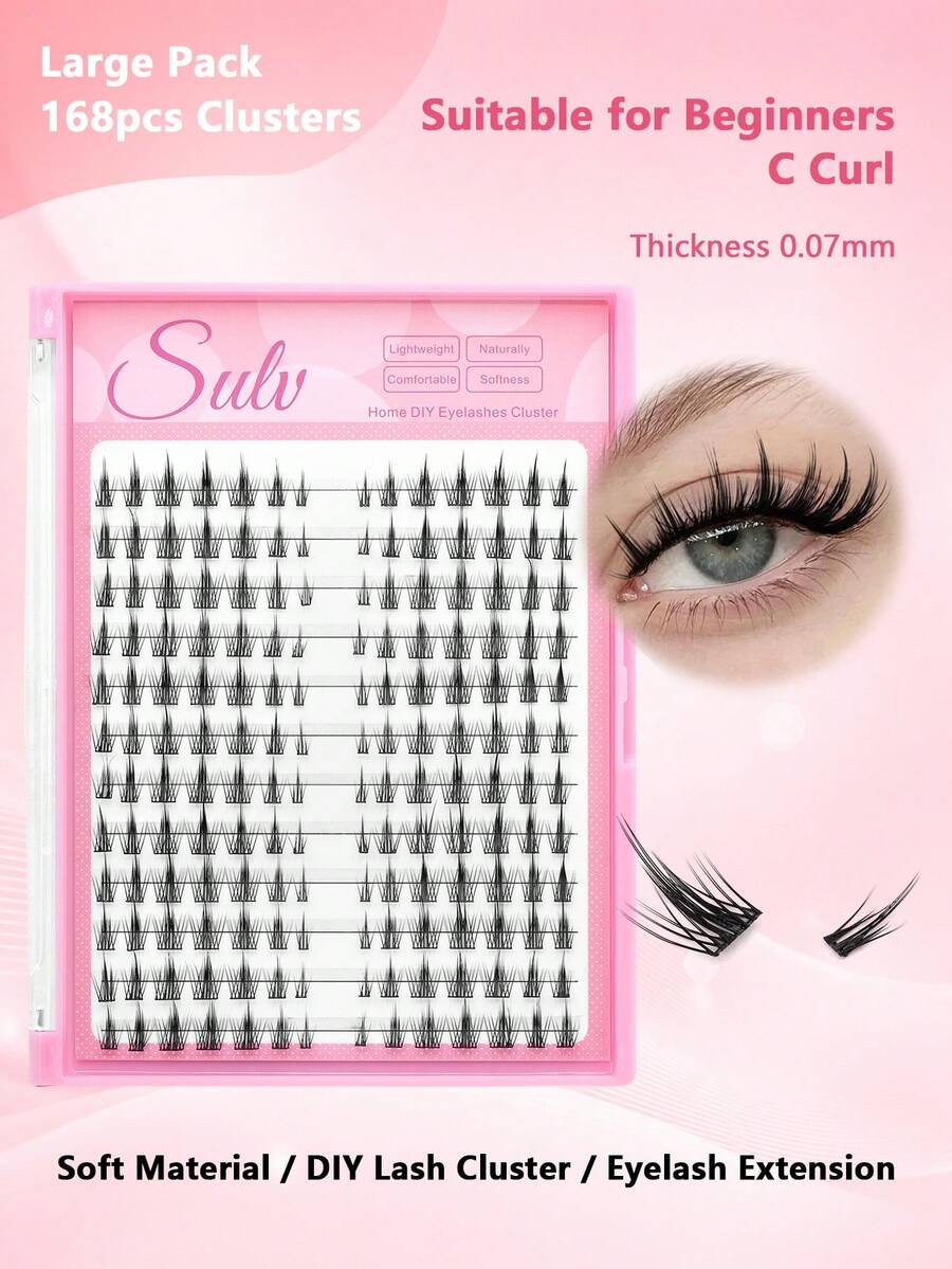 Sulv 168pcs C Curl Individual Lash Clusters Cluster Eyelashes 8-10-12-14mm Mixed DIY Lash Extension False Lashes For Self Application At Home - View 1