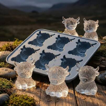 1 Highland Cow Silicone Ice Cube Tray, 3D Cute Cow Shaped Silicone Ice Mold, For Whiskey, Cocktails And Baking, Silicone Mold Also For Easter And Holiday Decorations, Party Supplies, Kitchen Decor, Holiday Essentials