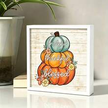 Thanksgiving Blessing Pumpkin Stack Sign - Modern Style Wooden Box Sign, Creative Tabletop Decor Plaque, Multi-Purpose Desktop Display Sculpture, Suitable For Home, Office, Kitchen, Thanksgiving And Halloween Decoration Accessories - White Pumpkin Standee - View 2