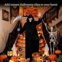 Halloween Horror Ghost Phantom Adult Cosplay Costume | Men's Hooded Robe Cloak Scythe Mask Gloves - Multicolor - View 6