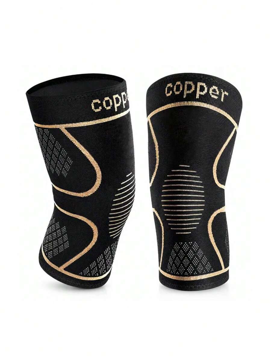 2pcs Anti-Slip Copper Fiber Knee Pads - Unisex Elastic Breathable - Soft Warm - Suitable For Daily Wear - Home Fitness And Sports Use - Black - View 1
