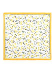1pc Spring/Summer Beach Accessory New Arrival 70cm Square Silk Scarf, Lemon Print Square Scarf, Suitable For Beach, Travel And Daily Wear - Multicolor - View 2