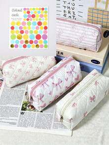 1/3pcs Cute Bow & Floral Pencil Case, Light Pink Multicolor, Soft Polyester, Compact & Portable, Fresh Style, Suitable For All Seasons, Perfect For School, Office, Travel - Multiple Styles - View 12