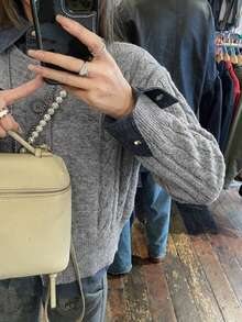 Autumn/Winter Solid Color Loose Button-Front Long Sleeve Women's Cardigan Jacket - Grey - View 7