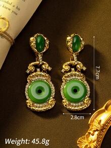 1 Pair Women's Fashion Jewelry Earrings, Luxurious Light Luxury Jade Peace Buckle Chinese Style New Chinese Heavy Work Earrings, Suitable For Daily Wear And Vacation - Multicolor - View 2