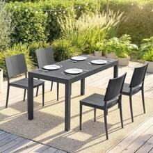 5-Piece Garden Furniture Set, 4-Person Dining Set With Wide Table And 4 Stackable Chairs, Slat Design, Dark Grey - Dark Grey - View 9