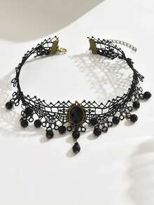 Lace Choker Necklace, Ins Gothic Dark Style Ruffled Cross Vintage Collar - Multicolor - View 10