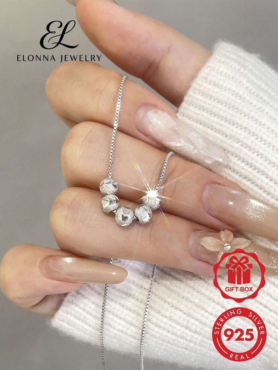 SYMFNY 1件 925純銀個性化幸運珠項鍊，女款日常通勤佩戴 - 銀色 - 查看 1