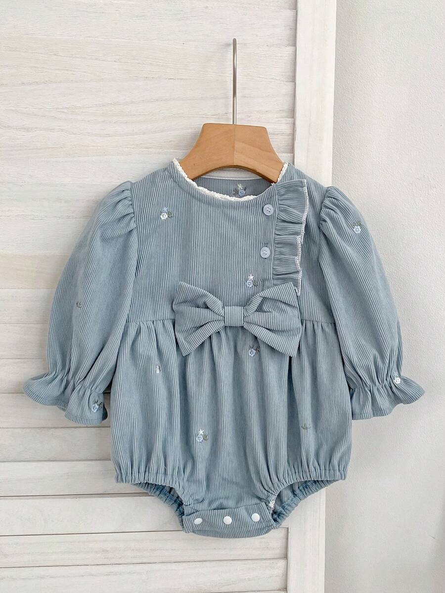 Infant & Toddler Spring/Autumn Embroidered Bow Long Sleeve Korean Style Girls Bodysuit