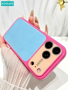 KOOLIFE Luxury Ins Style Summer Dopamine Color Block Phone Case, Compatible With IPhone 17 Pro Max, New 16 Pro Max, 15 Pro Max, 13 Pro, 13, 14 Pro Max - Magenta Edge + Blue Backplate - View 3