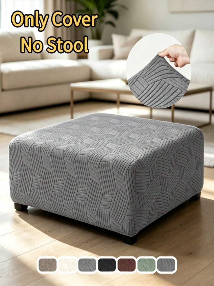 1pc Elastic Ottoman Footstool Cover, Solid Color All-Season Removable Footstool Seat Cover, Suitable For Living Room, Hotel - Multicolor - View 1