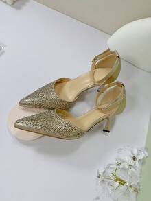 Women's Elegant Gold Pointed Toe Stiletto High Heels, Suitable For All Seasons - Gold - View 3