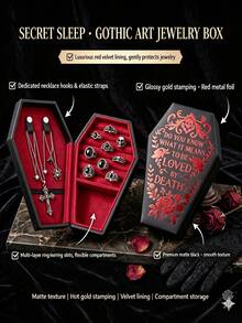 1pc Fashion Gothic Coffin-Shaped Jewelry Box, Fashionable Artificial PU Leather Mini Jewelry Storage Box, Perfect For Storing Earrings, Rings, Necklaces And Bracelets, Portable Gothic Style Storage Box, Perfect For Halloween, Christmas, Back To School, Unique Gift For Fashion Enthusiasts And Collectors - Multicolor - View 2