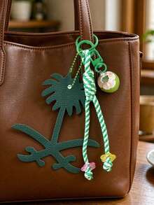 PU Coconut Camel Palm Tree Bag Charm,Woven Lanyard Keychain,Leather Palm Tree Bag Accessory,Fashion Women Handbag Decor Charms,Perfect Holiday Gift - Multicolor - View 7
