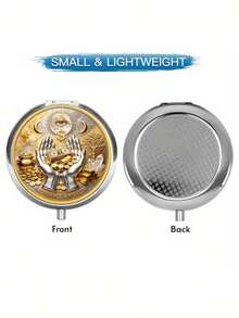 1pc Wealth & Prosperity Embossed Round 3-Compartment Pill Box, Lucky Coin Gold Ingot Tree Of Life All-Seeing Eye Portable Pill Dispenser, Mini Sealed Pocket Health Supplement & Medicine Storage Box - Multicolor - View 5