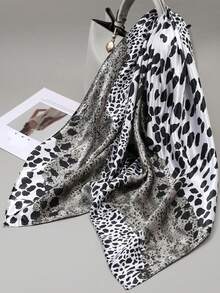 1pc Leopard Print Imitated Silk Scarf Women Casual Headscarf, Fashionable Square Scarf Shawl Suitable For DailyWear - Multicolor - View 6