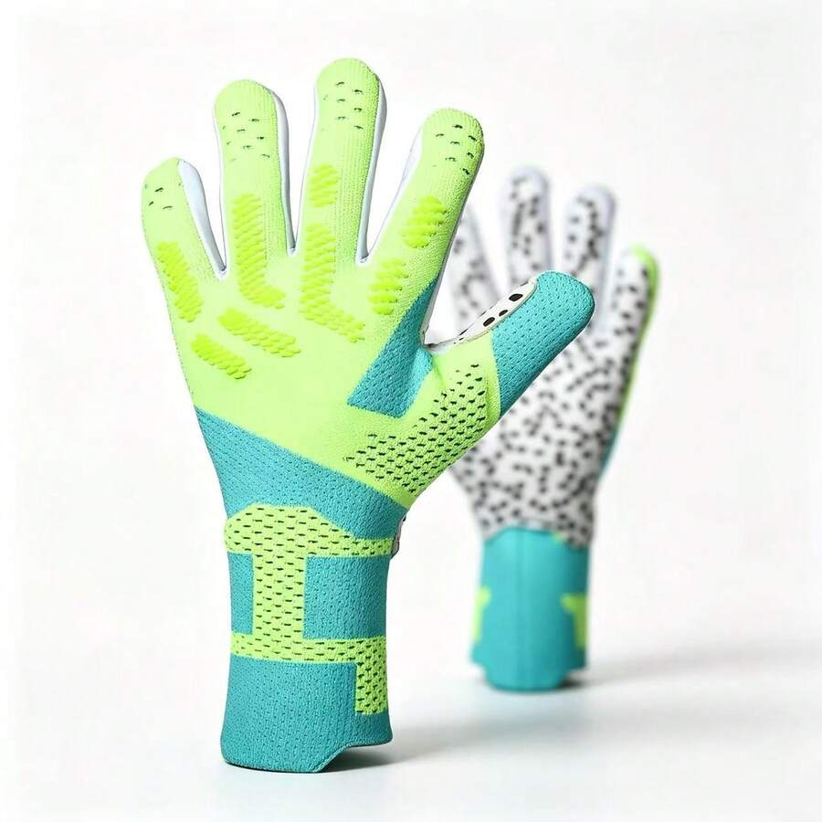 1 Pair Football Goalkeeper Gloves, Finger Protection Gear, Anti-Slip, Durable Training Gloves - Green - View 1