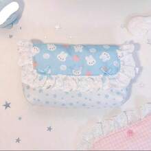 1pc Pink Star Rabbit Lace Ruffle Edge Spandex Bag, Foldable Design With Bow Detail, Soft Fabric Storage Organizer Box For School Supplies, Office Stationery, Makeup Brushes And Small Accessories, Multi-Functional Cosmetic And Travel Storage Bag - A - View 11