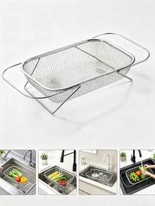 Stainless Steel Over-The-Sink Colander Strainer Basket, Expandable Over-The-Sink Colander Basket, Expandable Rectangle Fine Mesh Kitchen Utensils With Handles Silver 4-In-1 Practical Kitchen - One Size Fits All - View 5