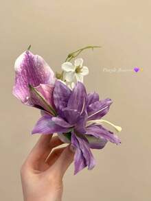 1pc Purple Calla Lily Artificial Flower Hair Clip, Fabric Bouquet Hair Accessory For Banquet, Outing, Spring/Summer - Lilac Purple - View 5