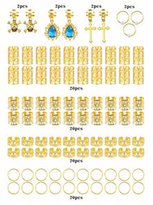 89pcs Luxury Alloy Hollow Rhinestone Hair Accessories Pendant, DIY Hair Beads Hair Clips Decoration - Gold - View 3