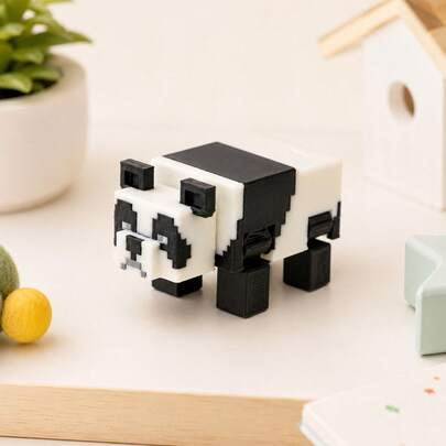Pixel Block Panda! Movable Stress Relief Ornament Toy With Rotatable Head, Block Building Pixel Design, Retro Block Cartoon Desktop Healing Stress Relief Small Animal