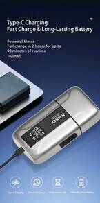 Kemei KM-T402 男士專業電動刮鬍刀,金屬合金機身高品質剃鬚刀,順滑貼面刮鬍,USB充電無線往復式刮鬍刀,附數位顯示螢幕、UV殺菌、防水乾/濕雙刀頭鬍鬚修剪器,適合商務禮品,送給男性的禮物 - 銀色 - 查看 10
