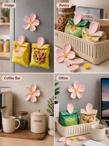 Aesthetic Multi-Functional 5-In-1 Flower-Shaped Sealing Clips, Unisex, Suitable For Kitchen Food Storage, Office Refrigerator, Potato Chip Bag Clips, Bag Clips, Kitchen Essential Supplies, Kitchen Gadgets, Home Kitchen And Office Storage Essentials - Multicolor - View 5