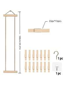 1 Set Wooden Photo Hanging Rope With 3D Clips, Photo Display Set, Wooden Clip Multi-Photo Display Rack, No-Drill Space-Saving Dorm Bedroom Desk Wall Decor, Suitable For Displaying Photos And Hanging Multiple Artworks - Multicolor - View 11