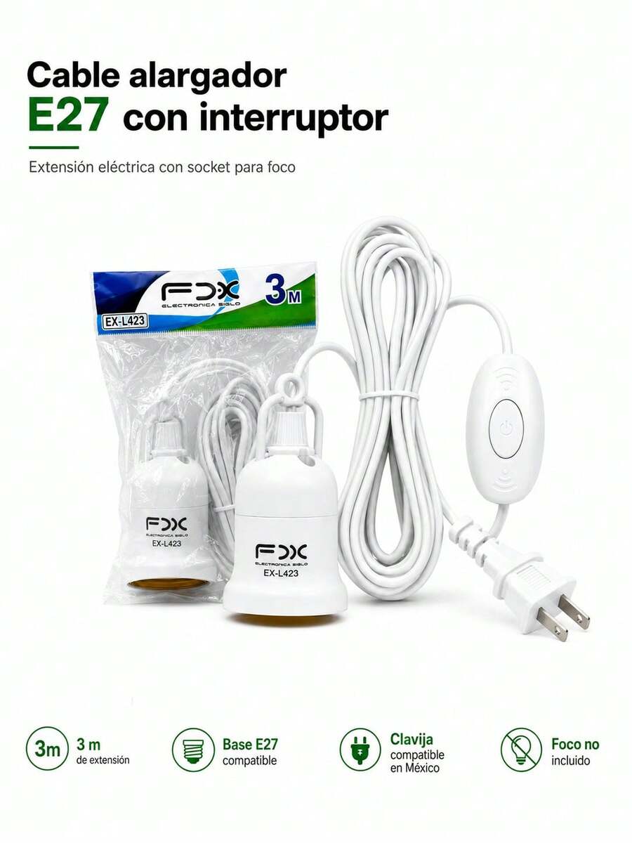 E27 Socket Power Cord With Control Switch, 3-Meter Cable For Decorative Pendant Lights