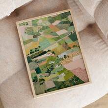 1pc Abstract Farmland Landscape Canvas Wall Art, Colorful Patchwork Field Scenery Painting Print, Boho Countryside Wall Decor For Living Room Bedroom Office - A - View 2