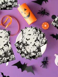 20pcs/1pc Halloween Ghost-Patterned Napkins-Featuring Ghost, Bat, And Pumpkin Designs; Perfect For Retro-Themed Parties, Halloween Gatherings, Spooky-Themed Nights, "Trick-Or-Treating," And Other Celebrations. - One Size Fits All - View 2