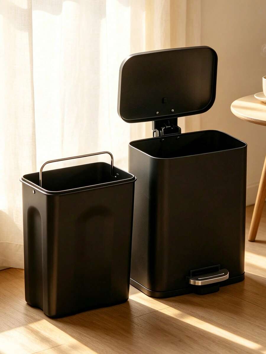5L Large Capacity Metal Pedal Trash Can With Lid, Square Waste Bin, Suitable For Home Living Room Bedroom Kitchen Bathroom Office Space, Stainless Steel Durable Modern Design Garbage Container Storage Bin - View 1